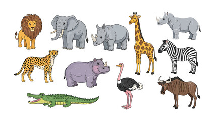 Savanna Wildlife Ensemble: A vibrant collection of African wildlife, showcasing the diversity of savanna animals. Perfect for educational resources and wildlife-themed projects. © Ajhar234