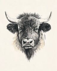 Detailed Illustration of a Majestic Wild Bison Head
