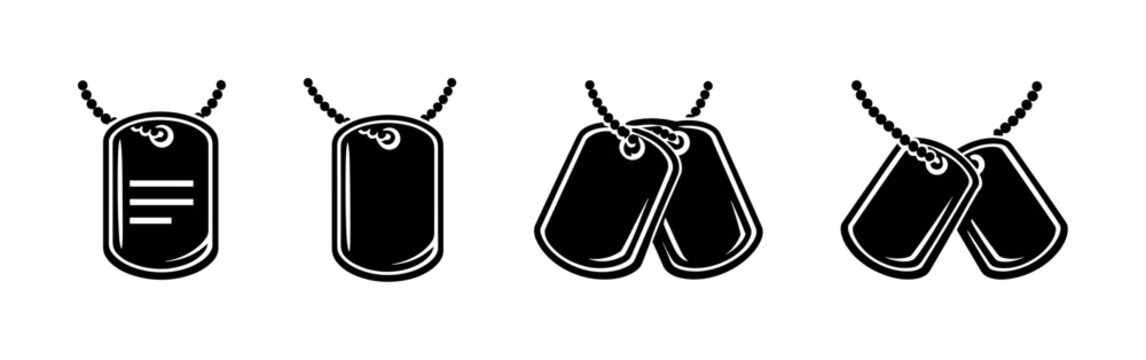 Dog tags vector icons set - military symbols, identification emblems