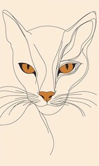 Minimalist Line Art of a Cat Face with Unique Features and Expressions