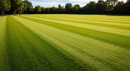 Naklejka premium A vast, meticulously maintained golf course stretches into the distance, inviting players to enjoy a game.