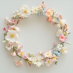 Obraz premium Beautiful Floral Wreath with Pink and White Spring Flowers