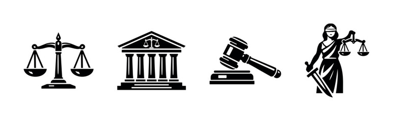 Obraz premium Justice and law vector icons set. legal symbols collection for court themes