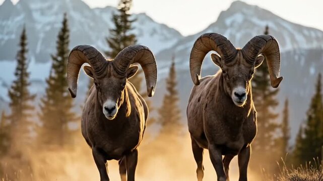 Two rams in the mountains created with generative AI technology