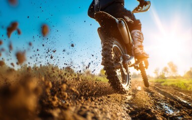 Rider Accelerating on Dirt Track in Bright Sunshine