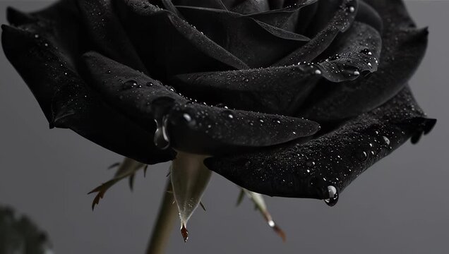 Elegant Black Rose with Water Droplets on Petals