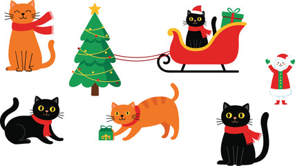 Christmas festive silhouette icon set, holiday animal illustration, vector graphic, winter celebration symbol, flat vector