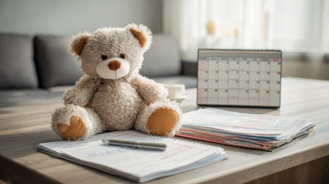 Child Visitation Agreement Scene With Calendar and Legal Documents on Desk in Modern Room With Soft Light During Daytime