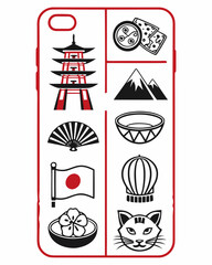 A collection of japanese themed icons on a white background Vector © md