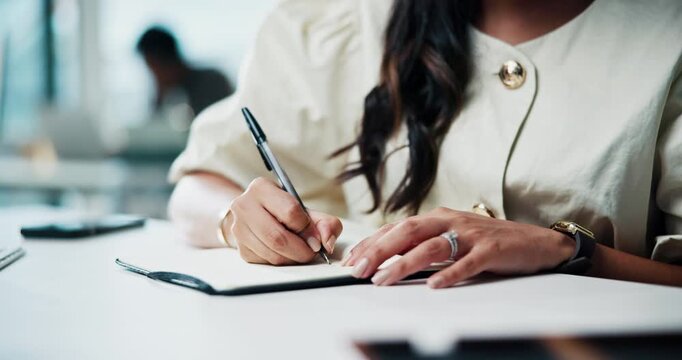 Business, notebook and hands with mistake, tear page and frustrated with story error in office. Writing notes, woman and throw paper for fail, stress and copywriter restart with bad idea in workplace