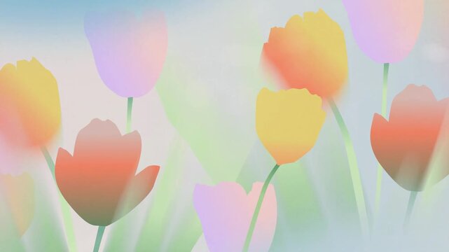 Spring floral background with tulips flowers with soft, blurred outlines and gradients in pastel shades. The style is dreamy, soft, and artistic.