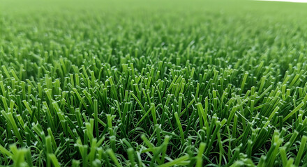Obraz premium A close-up view of a lush green grass field under sunlight