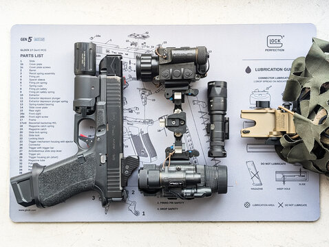 Baltic States February 21 2026 Baltic States Custom Glock 19 Gen5 tactical setup with SureFire light and dual bridged FLIR Breach thermal monocular plus MUM-14 night vision device.