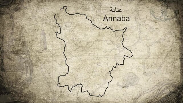 Annaba Algeria map drawn on a cartography background sheet of paper