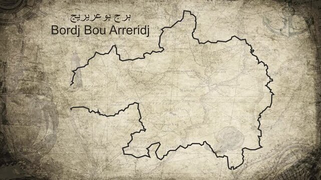 Bordj Bou Arreridj Algeria map drawn on a cartography background sheet of paper