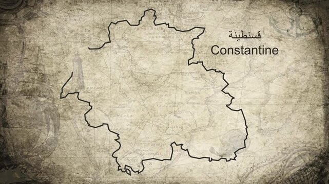 Constantine Algeria map drawn on a cartography background sheet of paper
