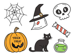 Halloween icons including pumpkin and black cat Vector