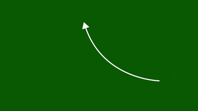 Animation of thin arrow set with arrowheads on green background. Five business arrow animation.