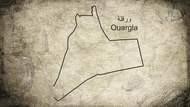 Ouargla Algeria map drawn on a cartography background sheet of paper