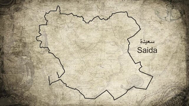 Saida Algeria map drawn on a cartography background sheet of paper