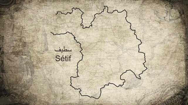 Setif Algeria map drawn on a cartography background sheet of paper