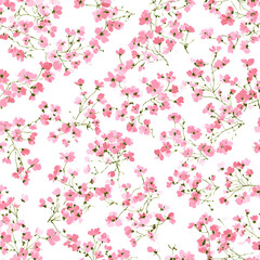 Fototapeta premium Delicate Pink Cherry Blossom Floral Seamless Pattern