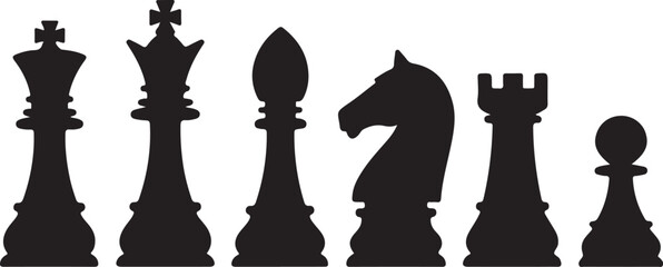 Set of chess vector icons. Black silhouette with chess. King, queen, pawn, horse and rook © MstHazara