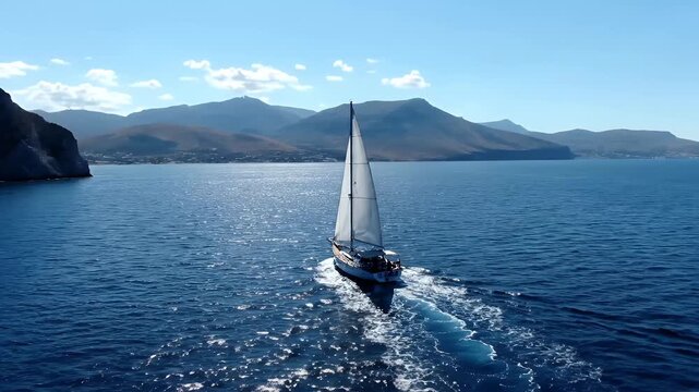 Scenic Gaeta With Sailing Boat In The Mediterranean Sea, Italy - Drone Shot
