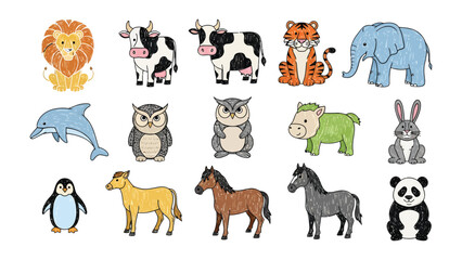 Zoo animals illustration: A vibrant illustration showcasing a collection of diverse zoo animals, each depicted with unique charm and character, perfect for educational and creative projects.