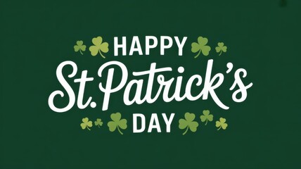 Obraz premium Happy St. Patrick's Day greeting with shamrocks on a dark green background