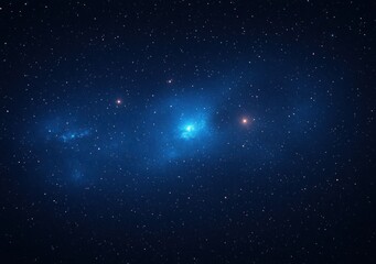 Obraz premium vast starfield with a glowing blue nebula, scattered bright and red stars, and dark cosmic space conveying quiet wonder and serene vastness