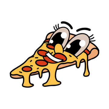 Happy Melting Pizza Slice Cartoon