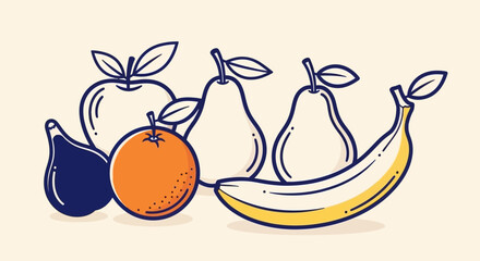 Assortment of Fresh Fruits in a Flat Design Vector Illustration © ayumi