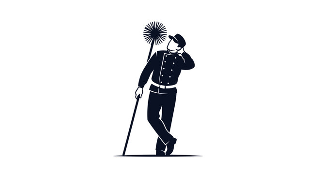 Chimney Sweep Silhouette with Brush, Traditional Uniform, Vector Illustration