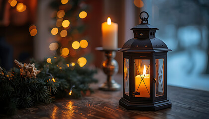 Ramadan Kareem Typography with Decorative Lantern Illustration