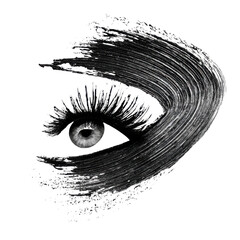 Abstract eye with silver paint brush stroke artistic makeup concept vision creativity beauty design high resolution