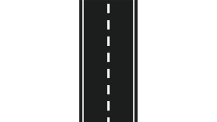Fototapeta premium Top-down view of a straight asphalt road with a dashed white line divider and solid borders on a plain white background for travel themes.