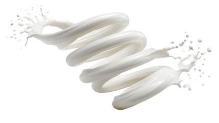 Milk splash swirl isolated, dynamic white liquid wave flowing motion creamy texture dairy product abstract fluid design high resolution