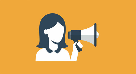 Woman holding megaphone communication symbol public speaking icon announcement illustration