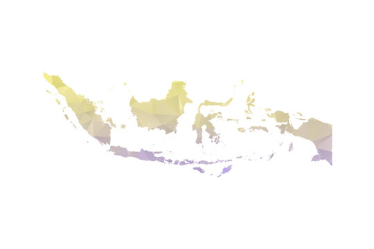 Indonesia Map - Polygon Style Vector Illustration in Yellow and Lavender Gradient, Low Poly Geometric Design, Isolated on White Background for Infographics and Projects
