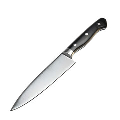Professional chef knife sharp blade with black handle isolated on transparent background