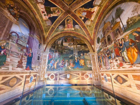 Baglioni Chapel frescoes by Pinturicchio in the Collegiate Church of Santa Maria Maggiore, Spello, Umbria, Italy