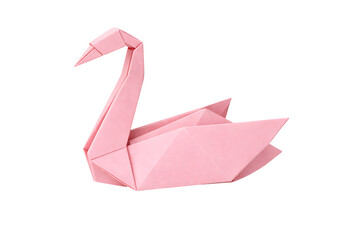 Naklejka premium Pink origami swan paper sculpture isolated on transparent background