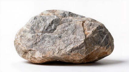 Large natural marble rock with mixed gray, white, and brown veining, isolated on a white background, highlighting detailed mineral patterns and organic stone texture.