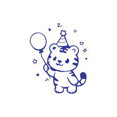 Cartoon Tiger Celebrating Birthday