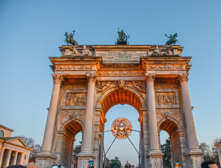 Fototapeta premium The Arch of Peace illuminated in Milan