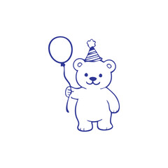 Simple Bear with Party Balloon Illustration