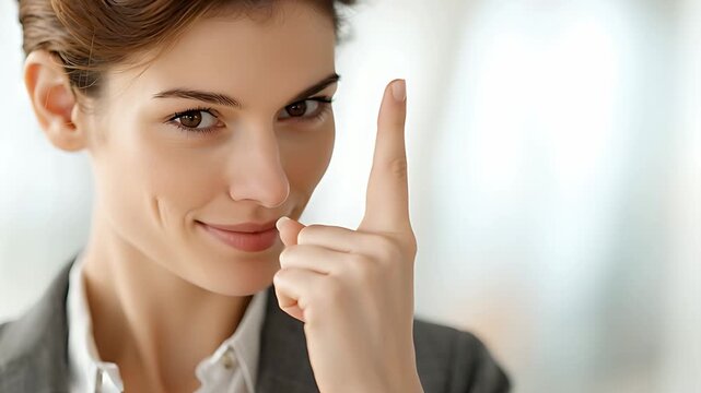 Businesswoman Pointing Up with a Confident Smile