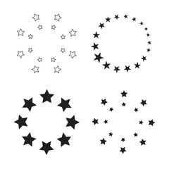 Obraz premium Stars of various sizes arranged in circle. Design element, ornament. Star circle vector. Black stars shape, simple symbol.
