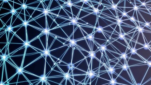 Abstract representation of a digital network showcasing interconnected glowing nodes and lines, emphasizing data flow and connectivity in technology